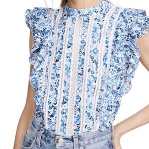 Veronica Beard Sol Floral Ruffle High Neck Blouse